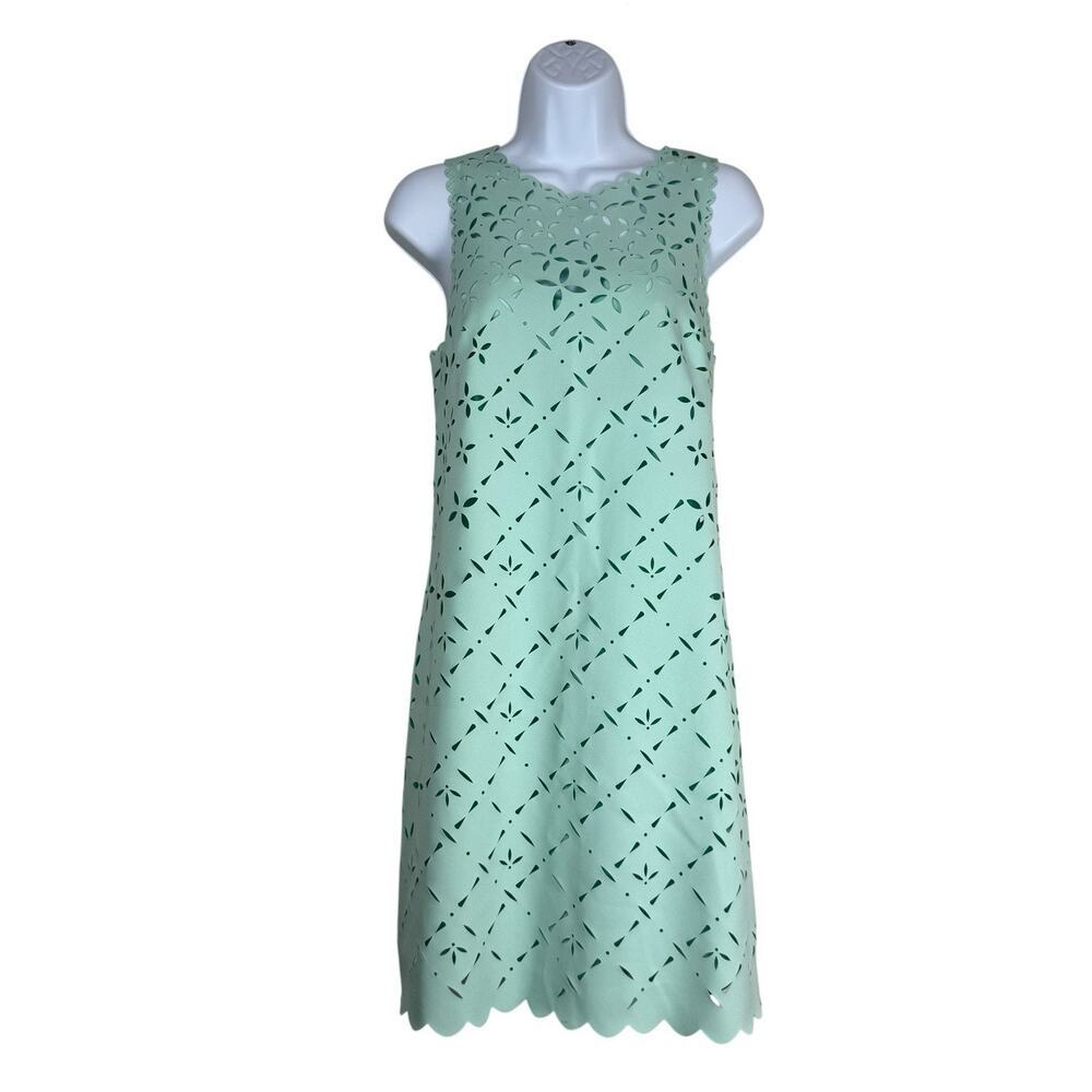 J. Crew Dress Womens 4 Green Mint Laser Cut Shift Wedding Guest Feminine Pastel